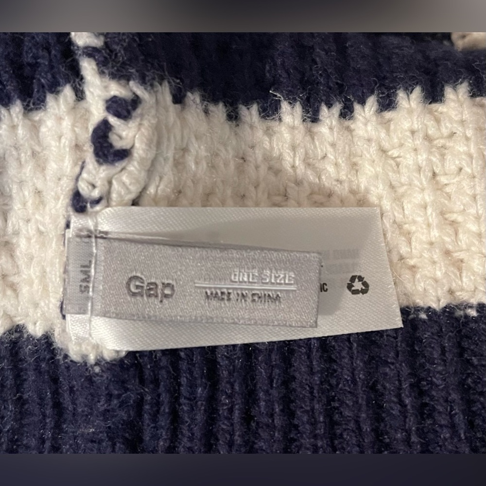 Gap Navy Blue and White Striped Cashmere Blend Waffle Knit Cowl/Infinity Scarf - Picture 5 of 5